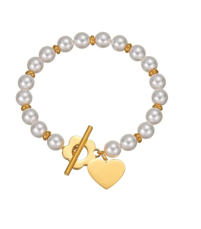 Elegant Faux Pearl Bracelet With Golden Accents